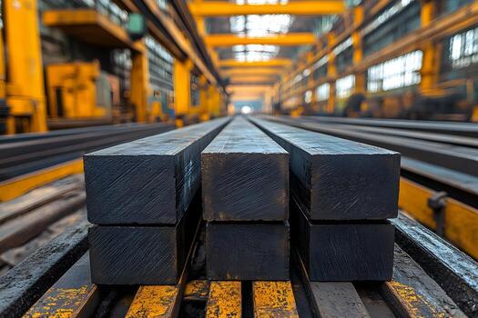 industrial steel bars in factory setting for manufacturing and construction projects photo
